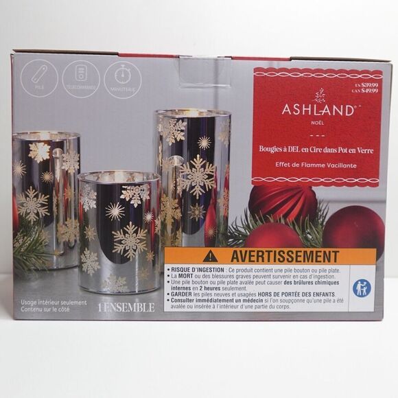 Ashland White Snowflake LED Glass Wax Candle Set - Picture 2 of 6